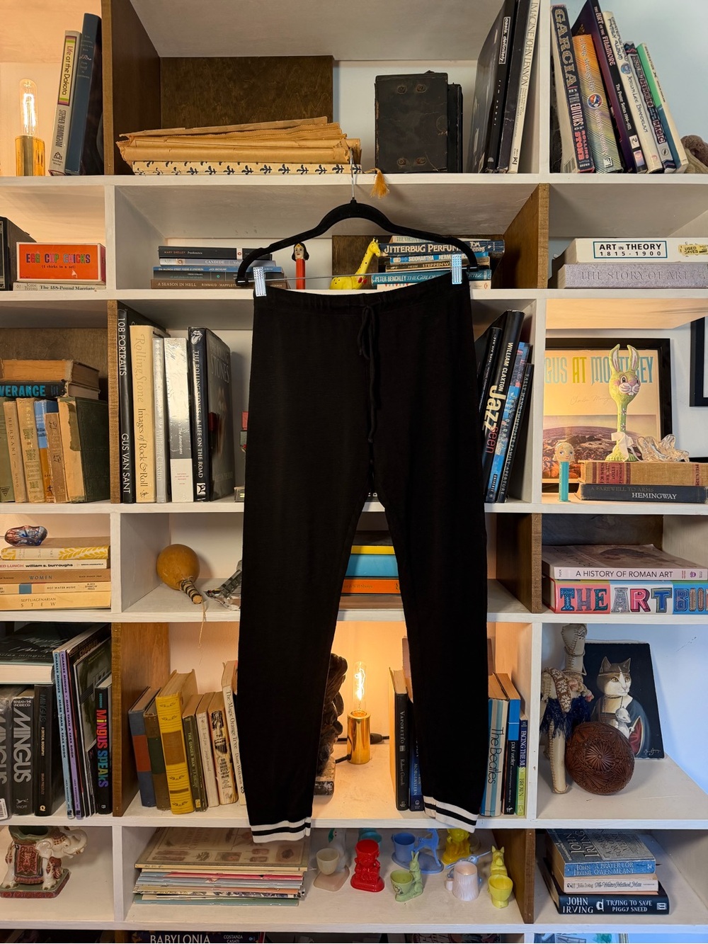 Monrow Black Jogger Sweatpants with White Stripe Cuffs